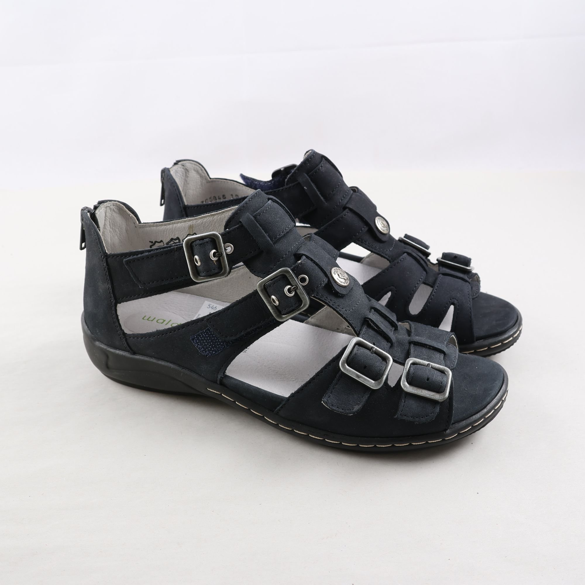 Sandaler, Waldläufer, svart, skinn, stl. US 7.