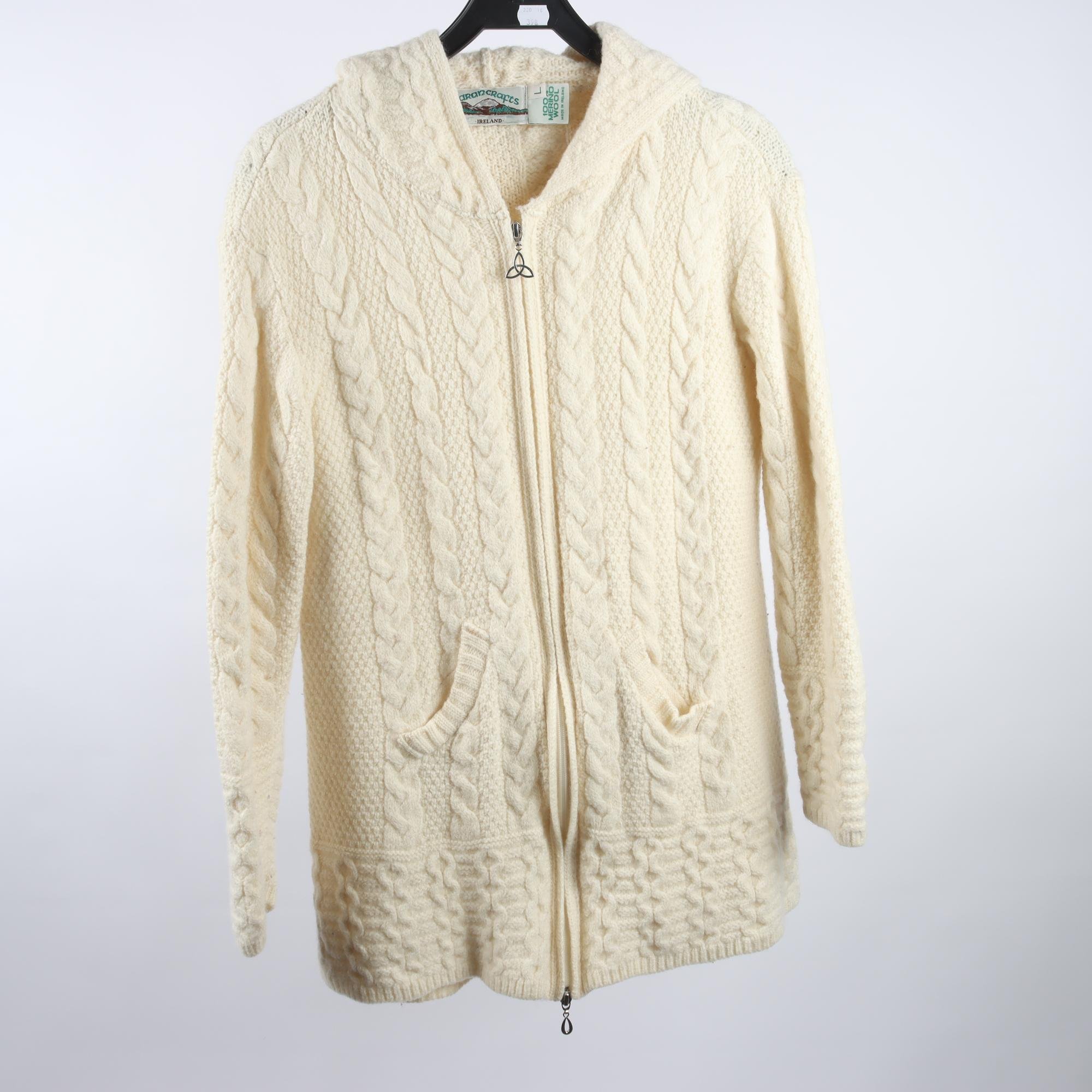 Kofta, Aran Crafts, Ireland, vit, 100% ull, stl. L.
