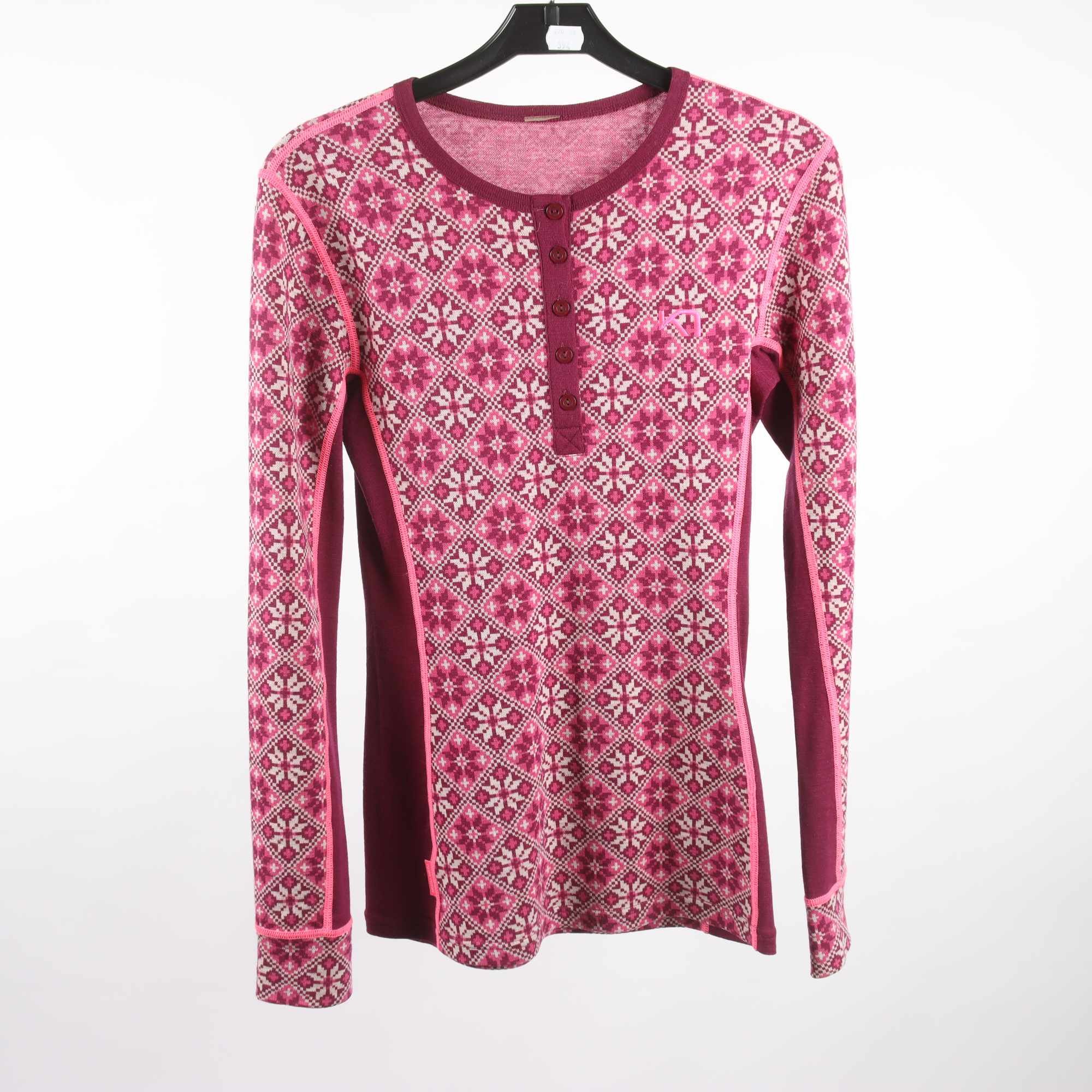 Underställströja, Kari Traa, rosa, vinröd, ull, stl. ca. XS.