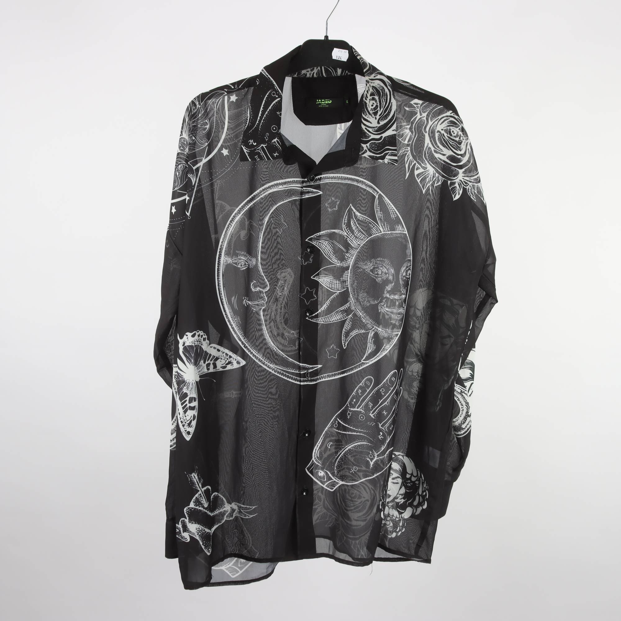 Blus, Jaded London, svart, vit, mönstrad, transparent, stl. L