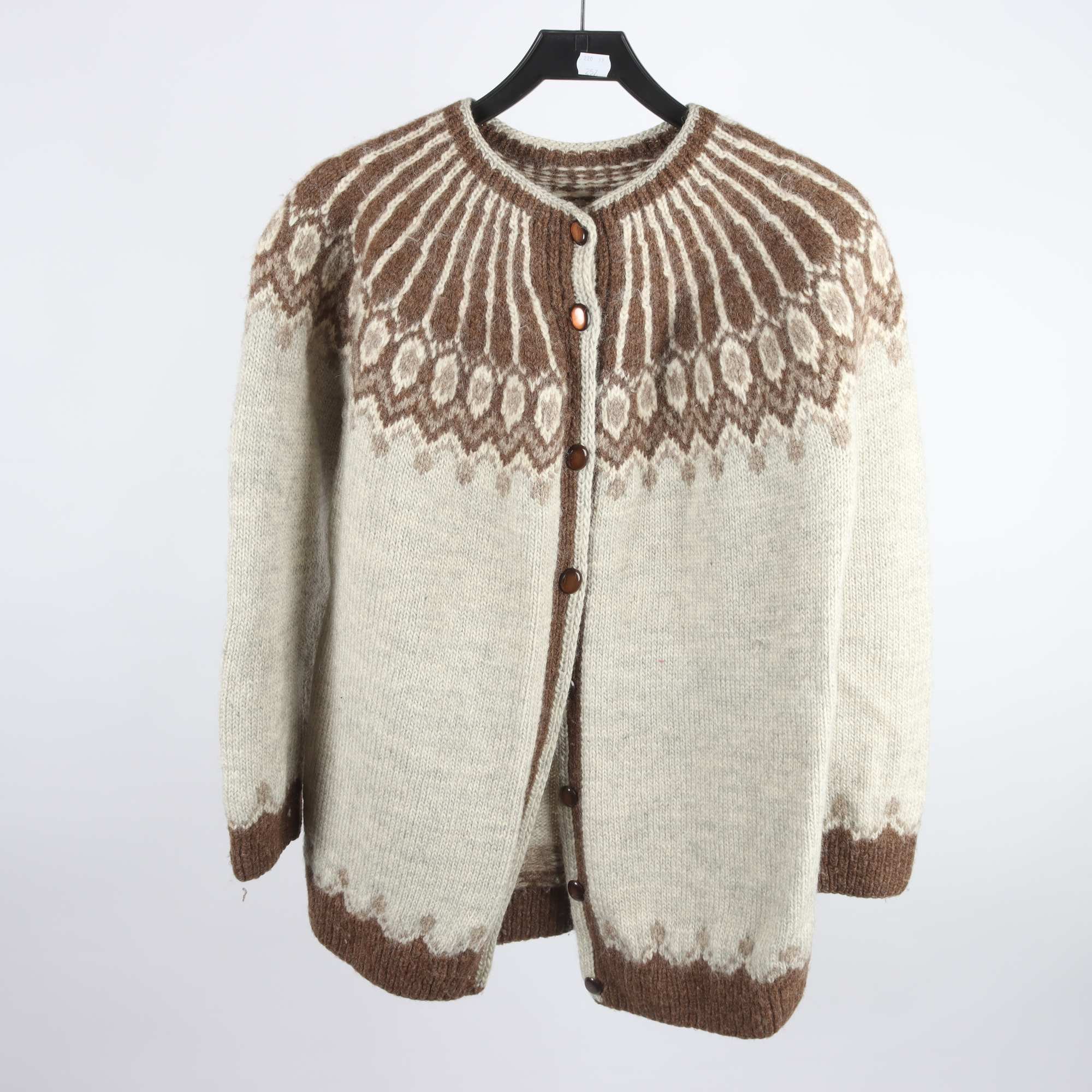 Kofta, Okänd, beige, brun, ull, stl. ca. M/L