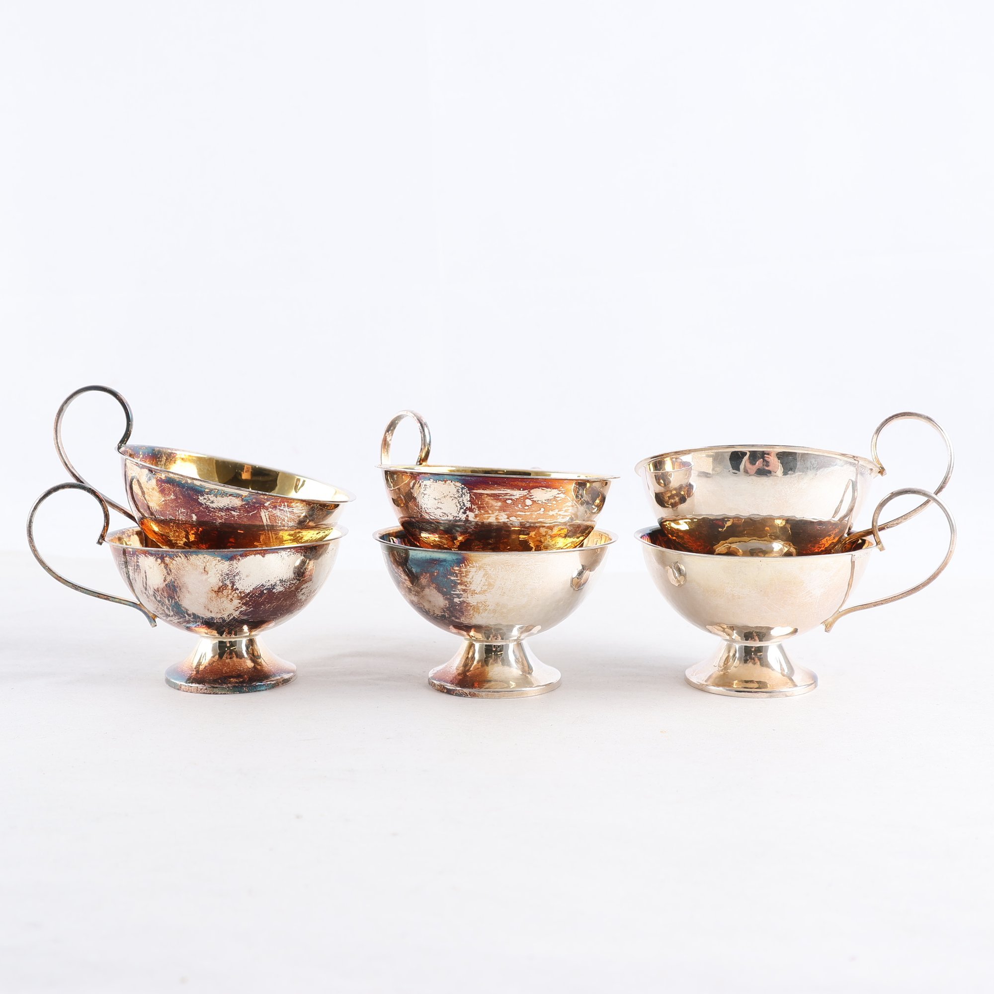 Supkoppar, Silver, Stämplade Kattfot S, 6 st