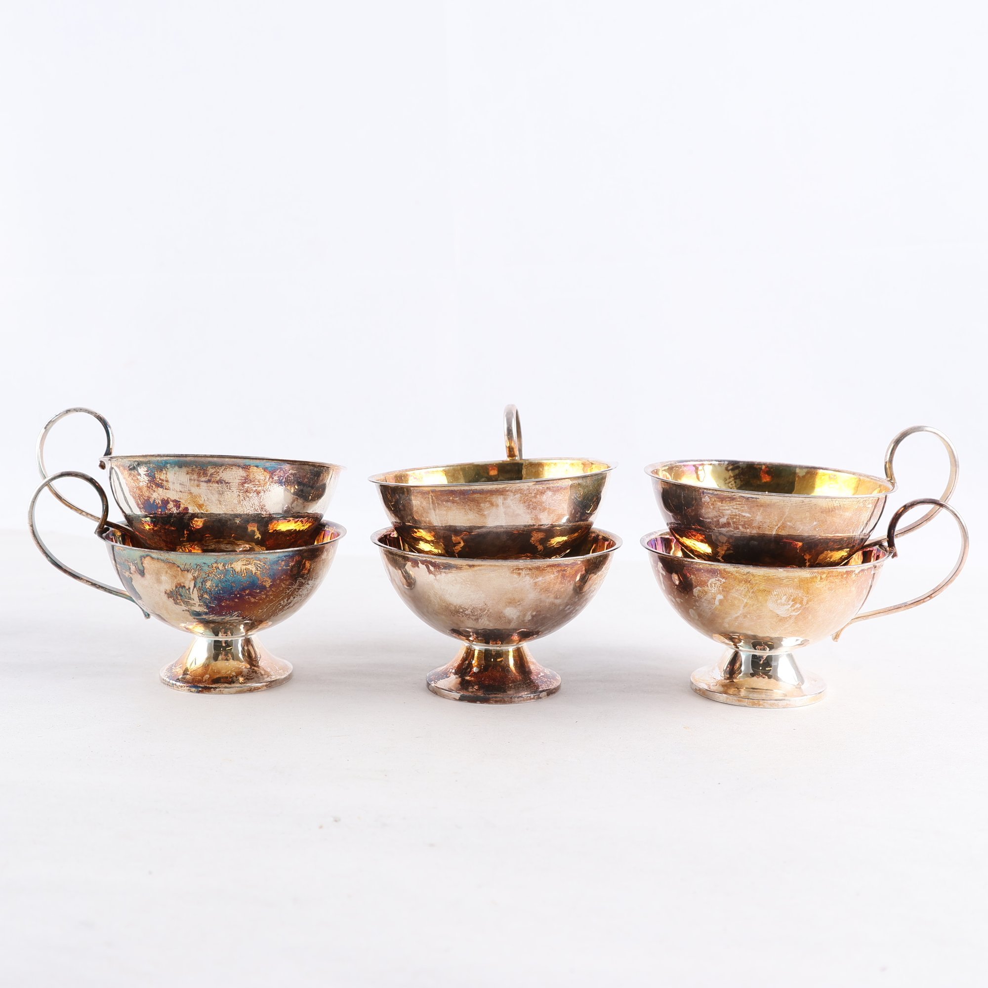 Supkoppar, Silver, Stämplade Kattfot S, 6 st