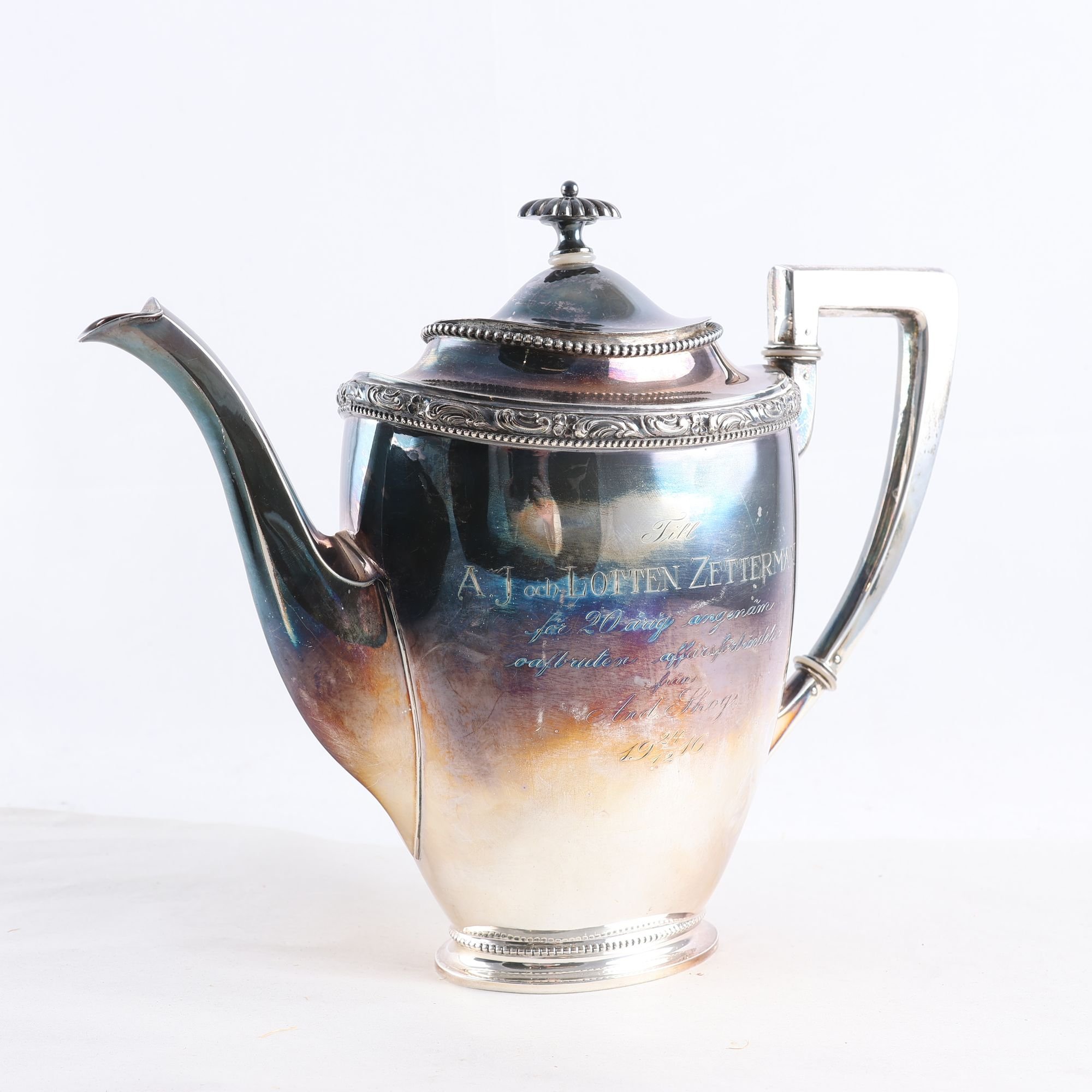 Kaffekanna, Silver, C.G Hallberg, stämplad kattfot, S.