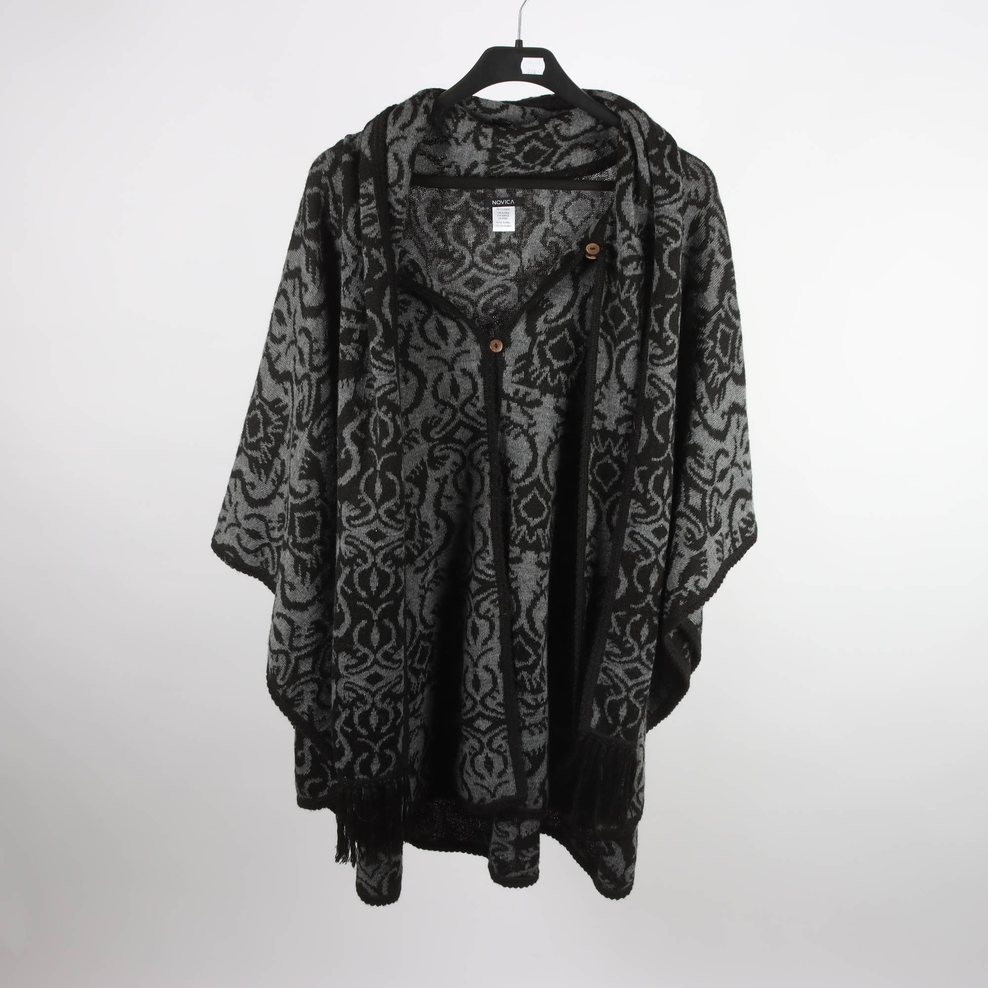 Poncho, Novica, Peru, grå, svart, ull, alpaca, stl. one size.