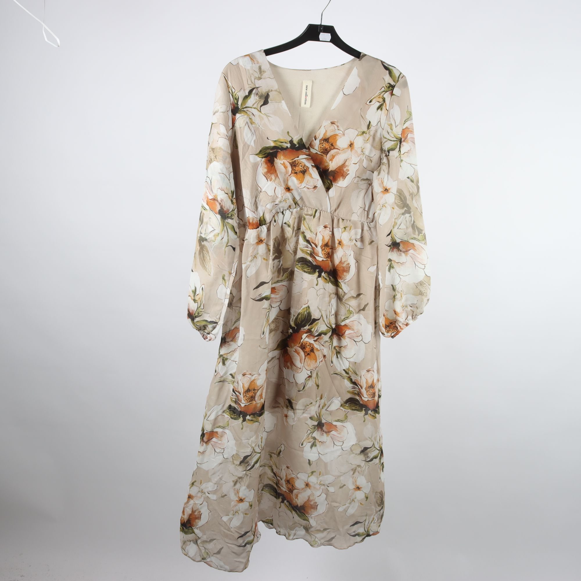 Klänning, New Collection, blommig, beige, stl. ca. S/M.