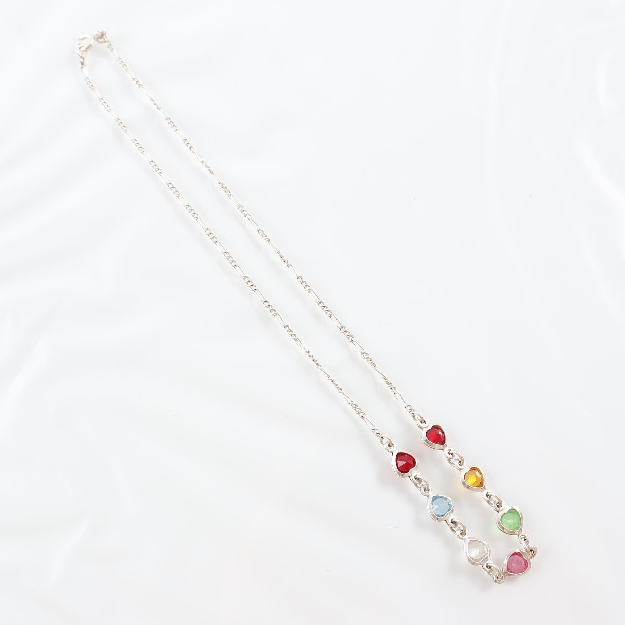 Halsband, silver 925, färgade stenar, hjärtan, brv: 4.4g