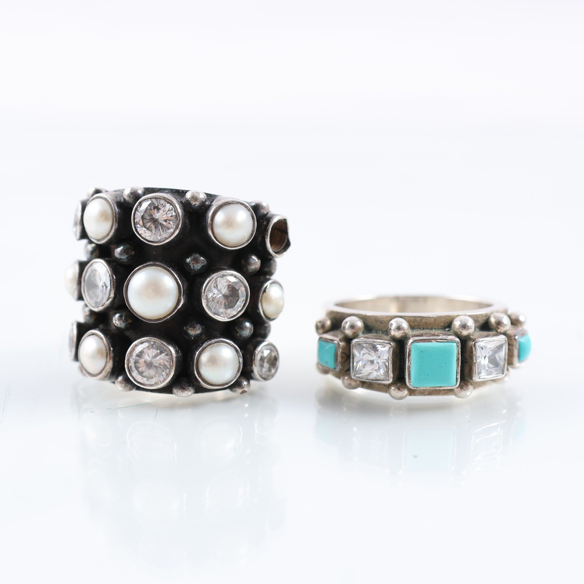 Ringar, silver 925, Kum Kum, pärlor, stenar, brv: 34.4g