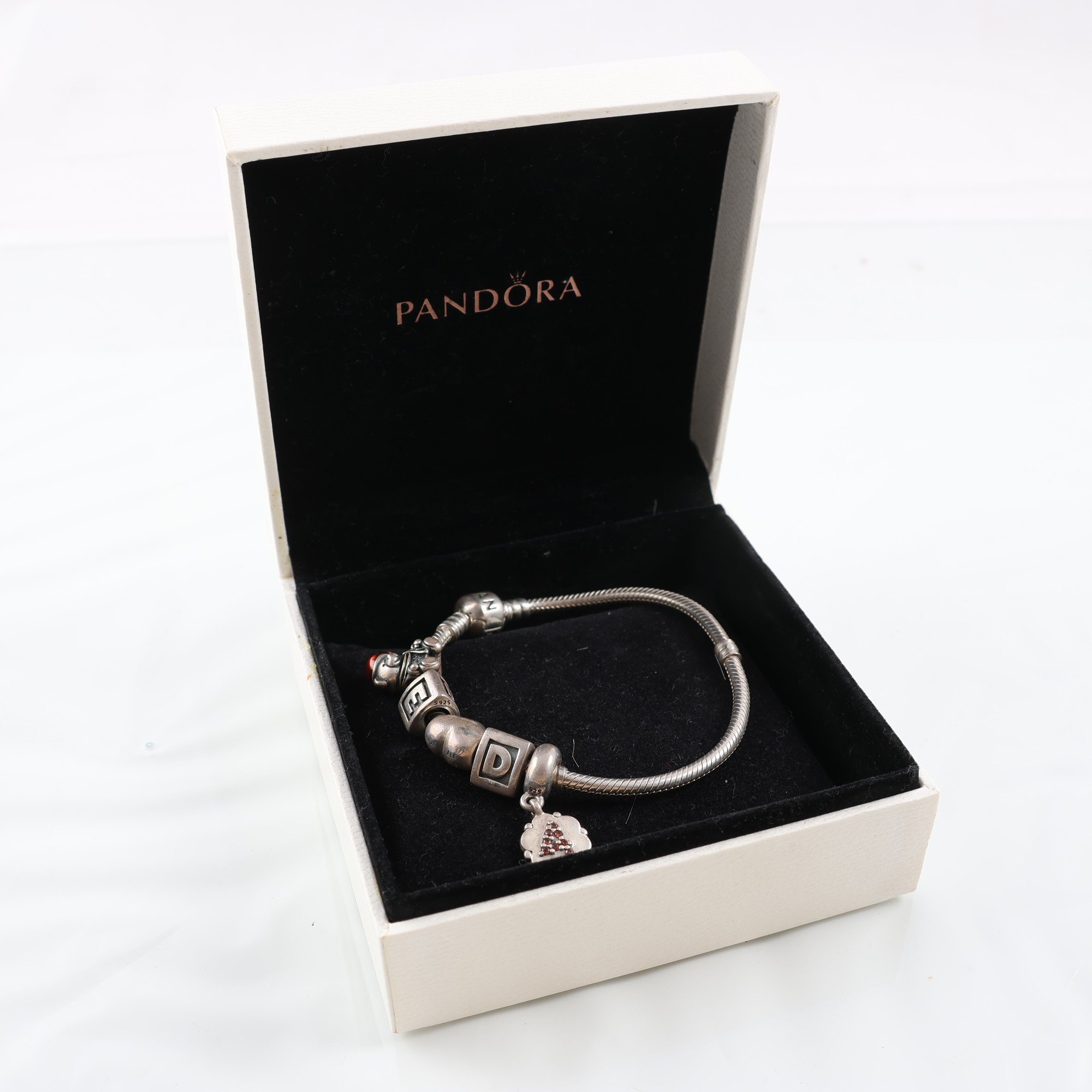 Armband, silver, berlocker, Pandora, vikt: 32.5g