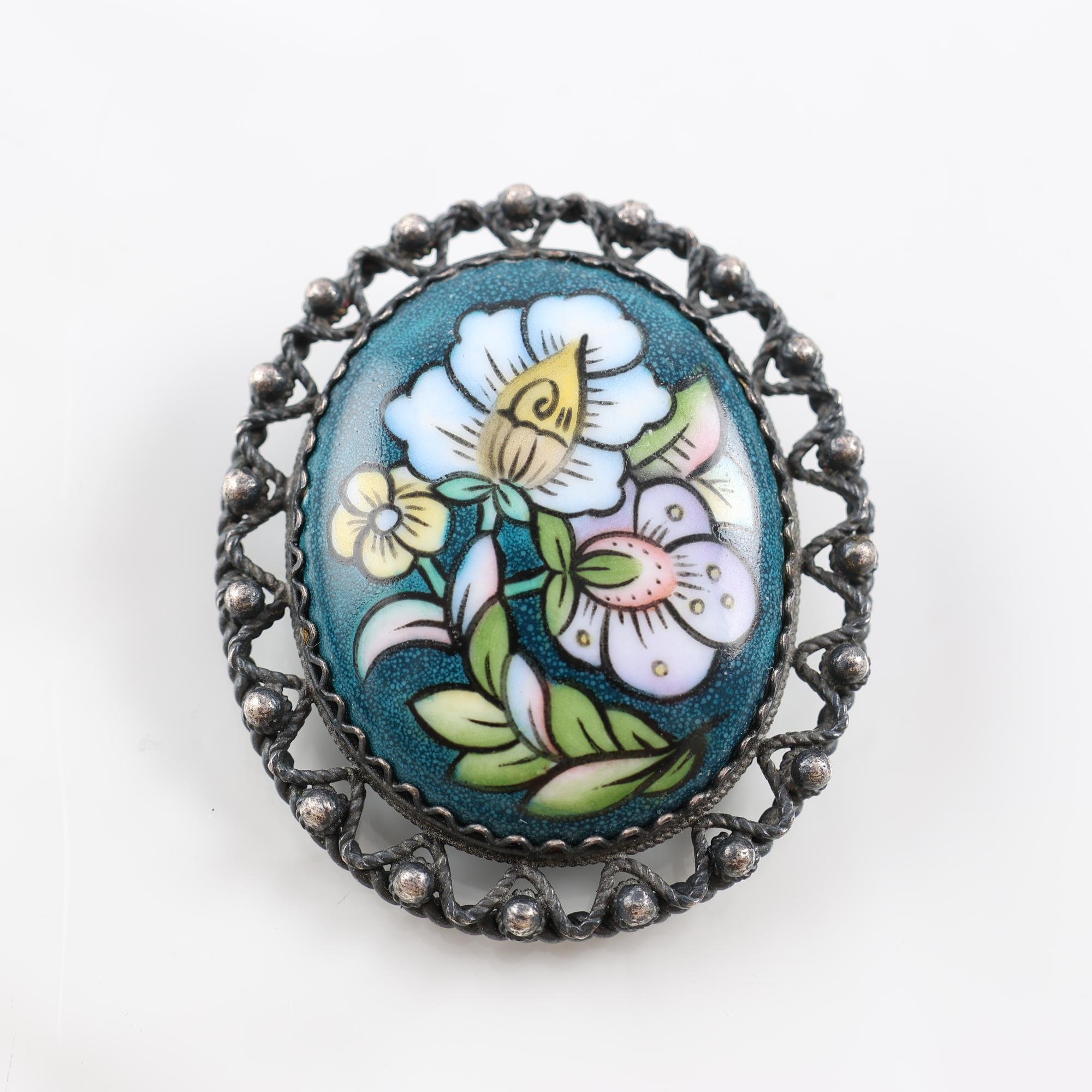 Brosch, silver, porslin, USSR, brv:12.2g