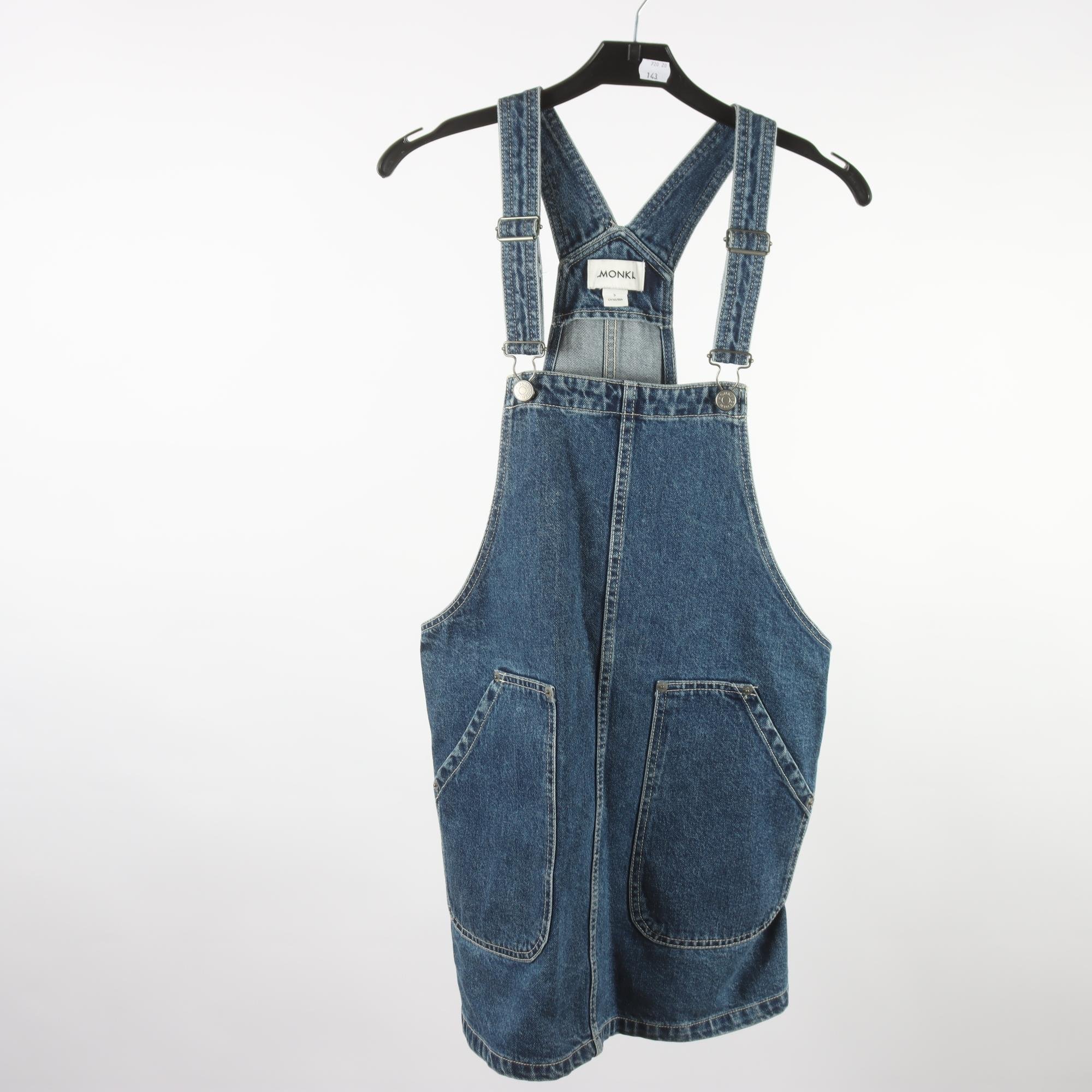 Hängselkjol, Monki, blå, denim, stl. S