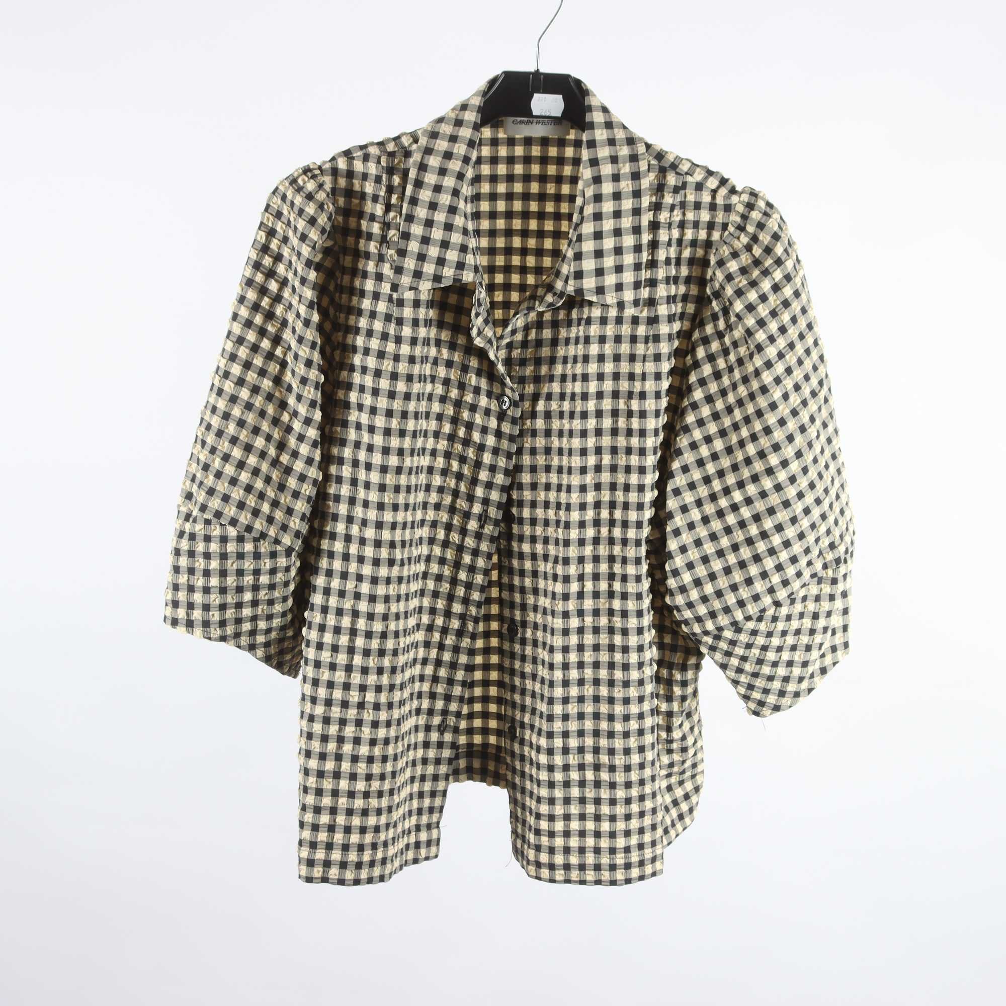 Blus, Carin Wester, rutig, svart, gul, stl. 44.
