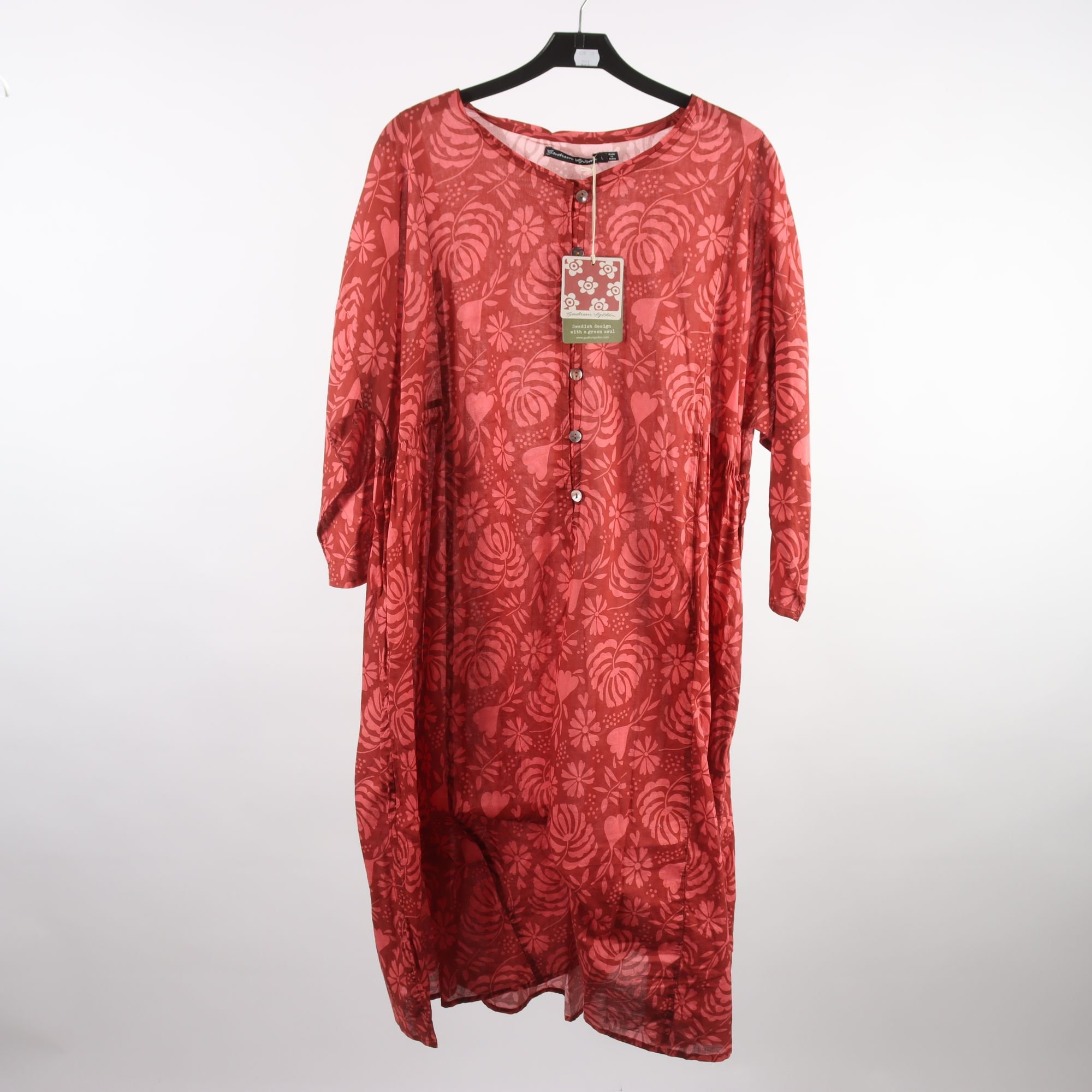 Klänning, Gudrun Sjödén, mönstrad, roströd, stl. L.