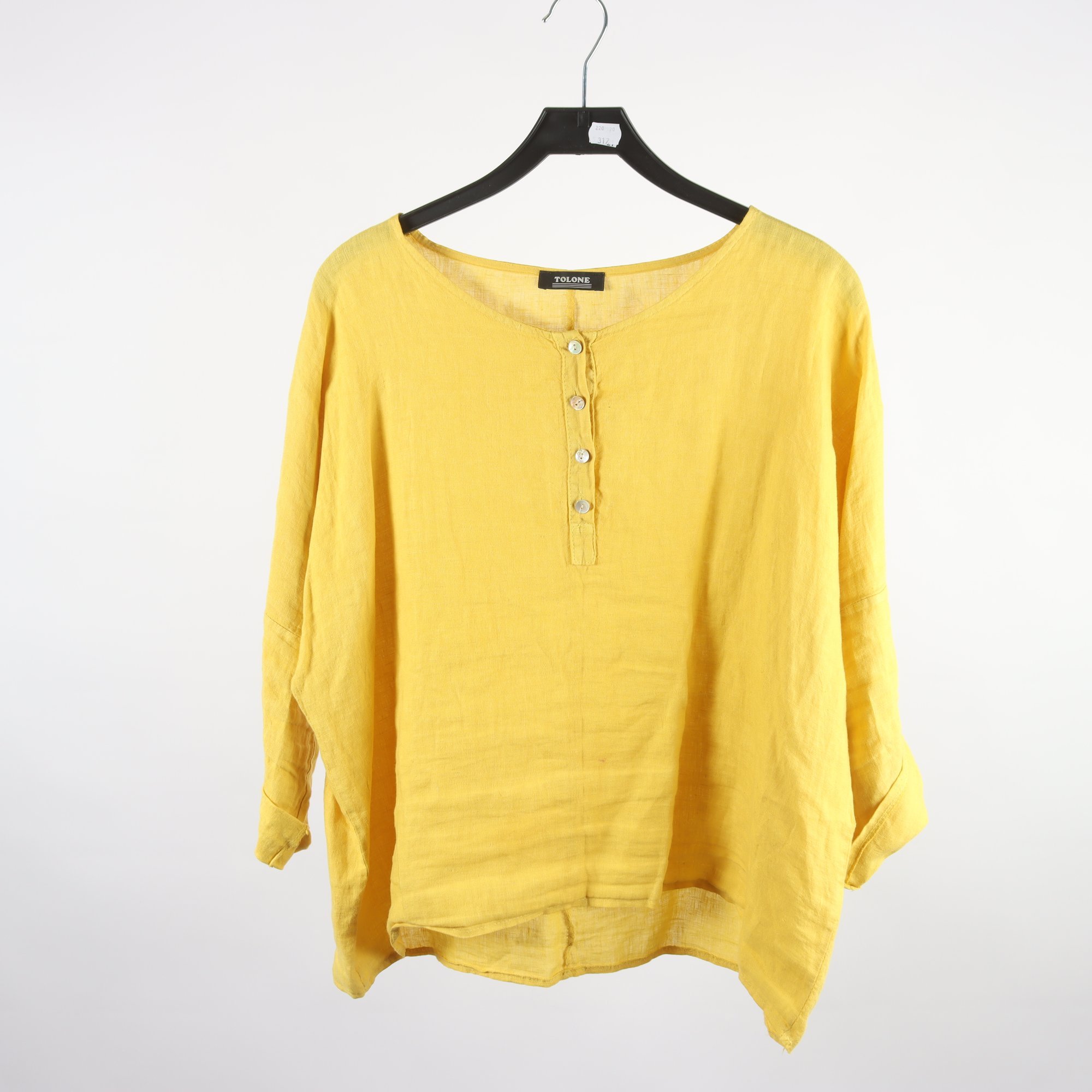Blus, Tolone, 2-pack, gul, brun, lin, stl. ca. M/L.