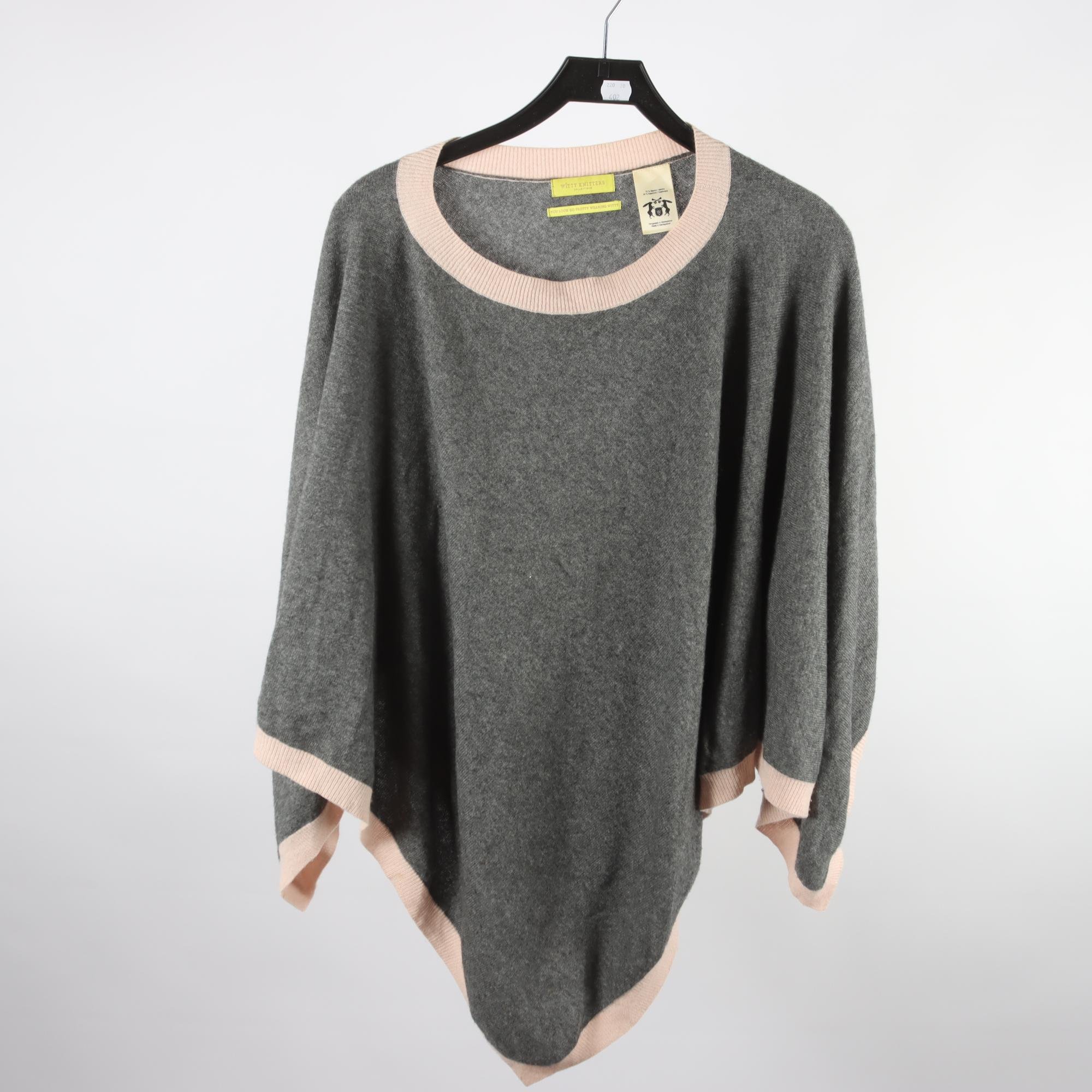 Poncho, Witty Knitters, grå, ull, cashmere, stl. one size.