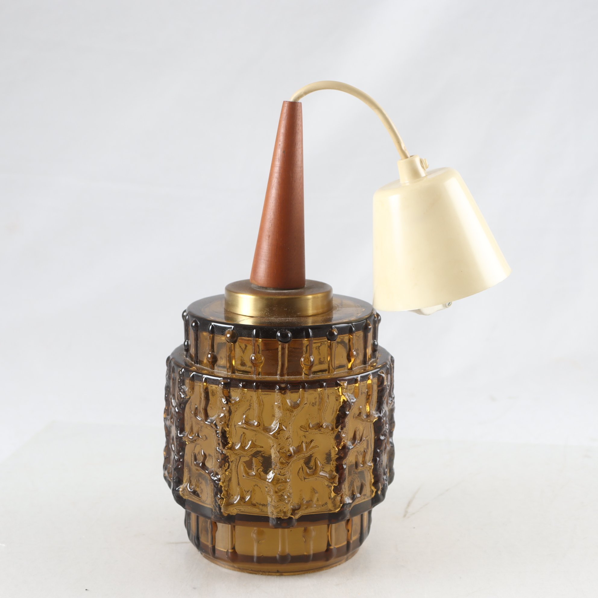 Taklampa, Glas och teak, 1950/60-tal. Samfraktas ej.